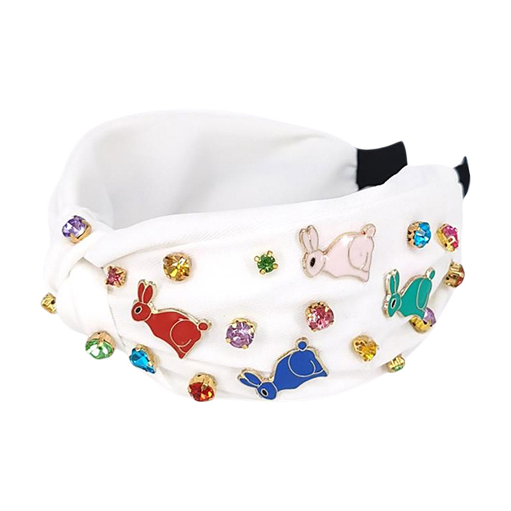 iLLASPARKZ Colorful Stone Cluster Enamel Easter Bunny Embellished Knot Headband