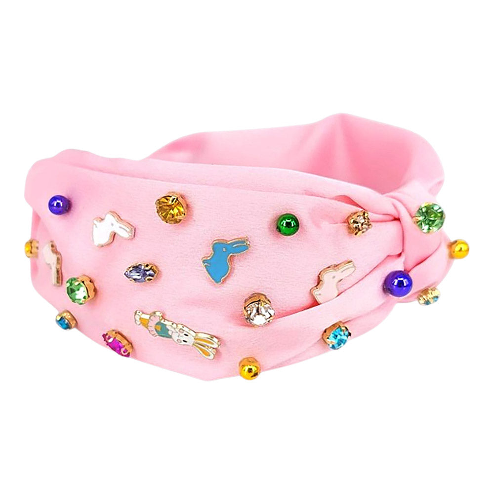 iLLASPARKZ Colorful Stone Cluster Enamel Easter Bunny Embellished Knot Headband