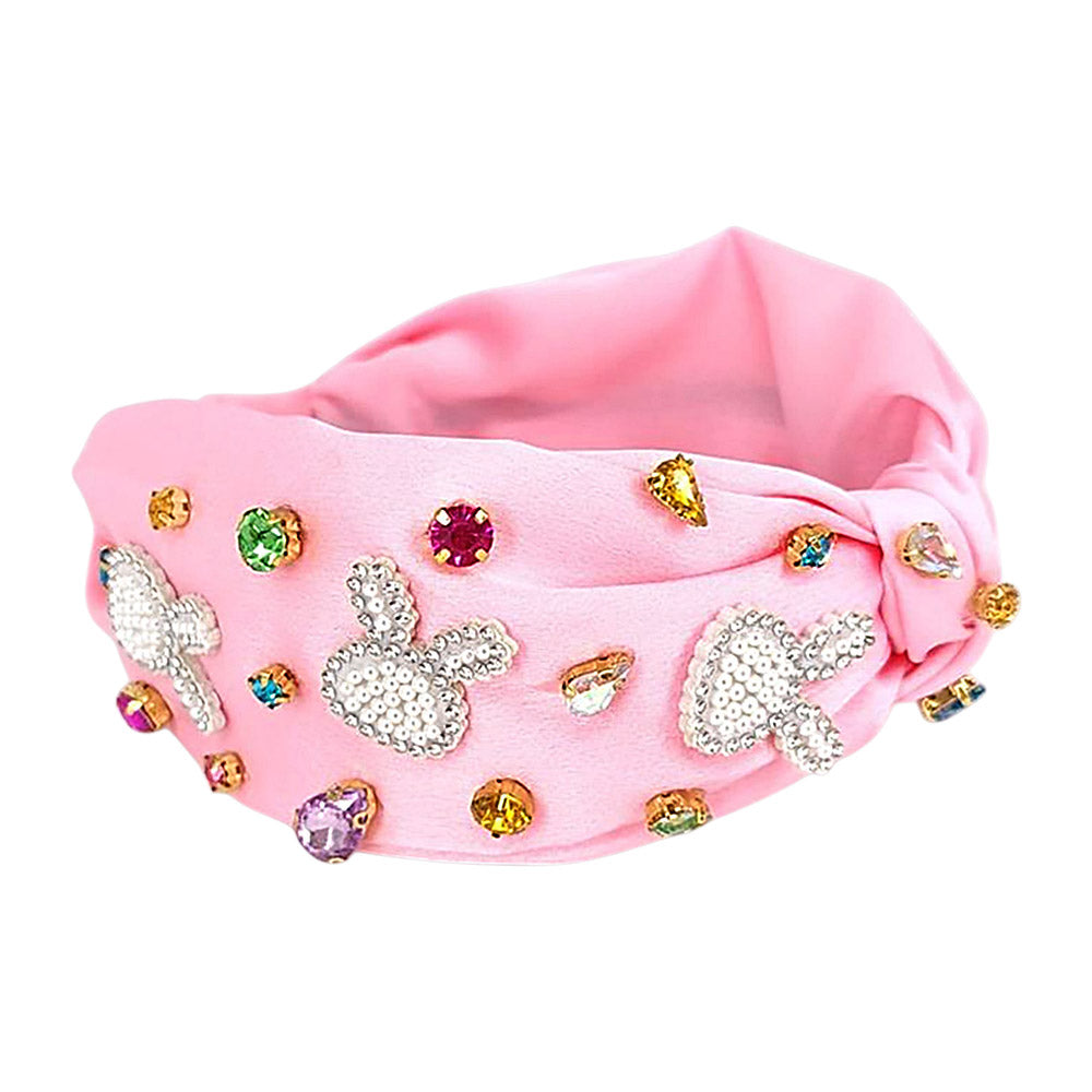 iLLASPARKZ Colorful Stone Cluster Stone Paved Easter Bunny Embellished Knot Headband