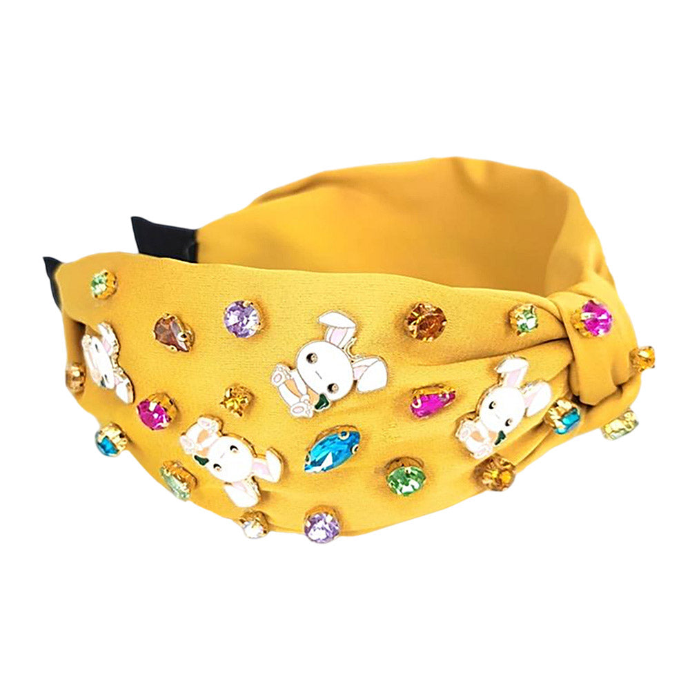 iLLASPARKZ Colorful Stone Cluster Enamel Easter Bunny Embellished Knot Headband