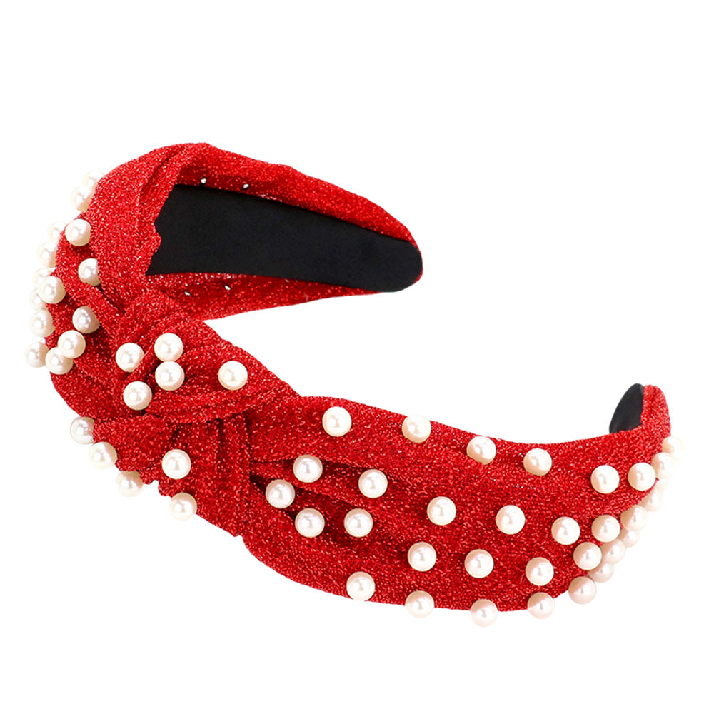 iLLASPARKZ Pearl Embellished Glittered Fabric Knot Headband