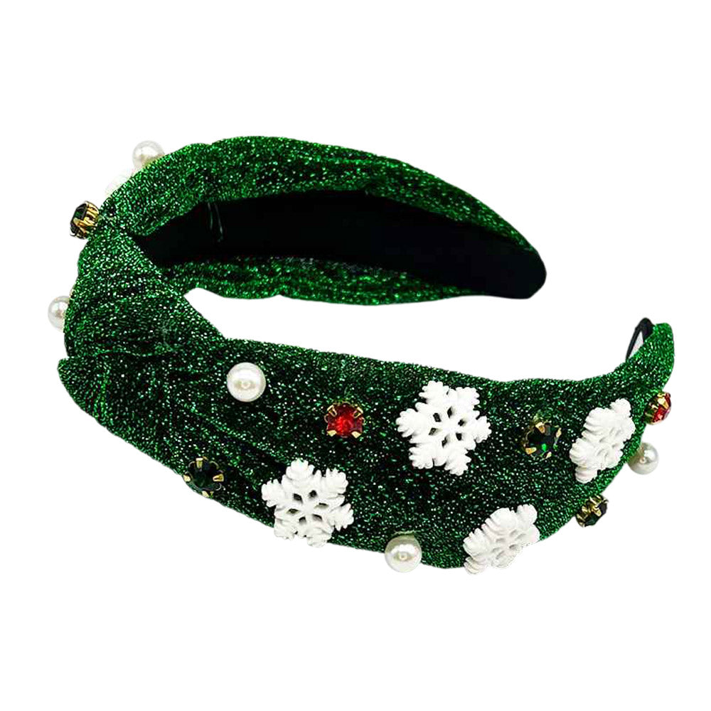 iLLASPARKZ Pearl Stone Cluster Snowflake Embellished Knot Sparkle Fabric Headband