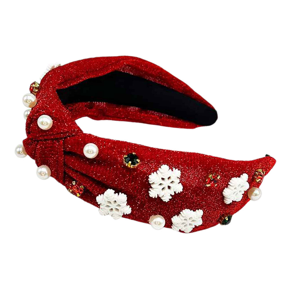 iLLASPARKZ Pearl Stone Cluster Snowflake Embellished Knot Sparkle Fabric Headband