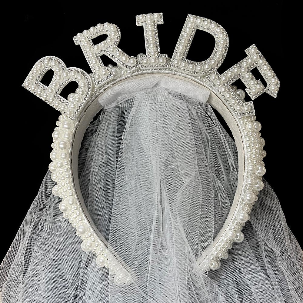 iLLASPARKZ Pearl BRIDE Message Headband Bridal Wedding Bachelorette Veil