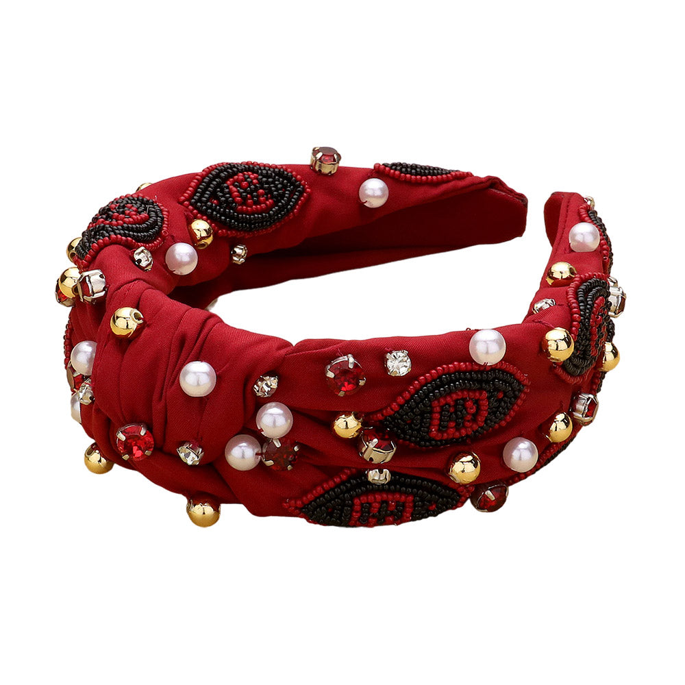 iLLASPARKZ Seed Beaded Football Pearl Stone Cluster Embellished Knot Headband
