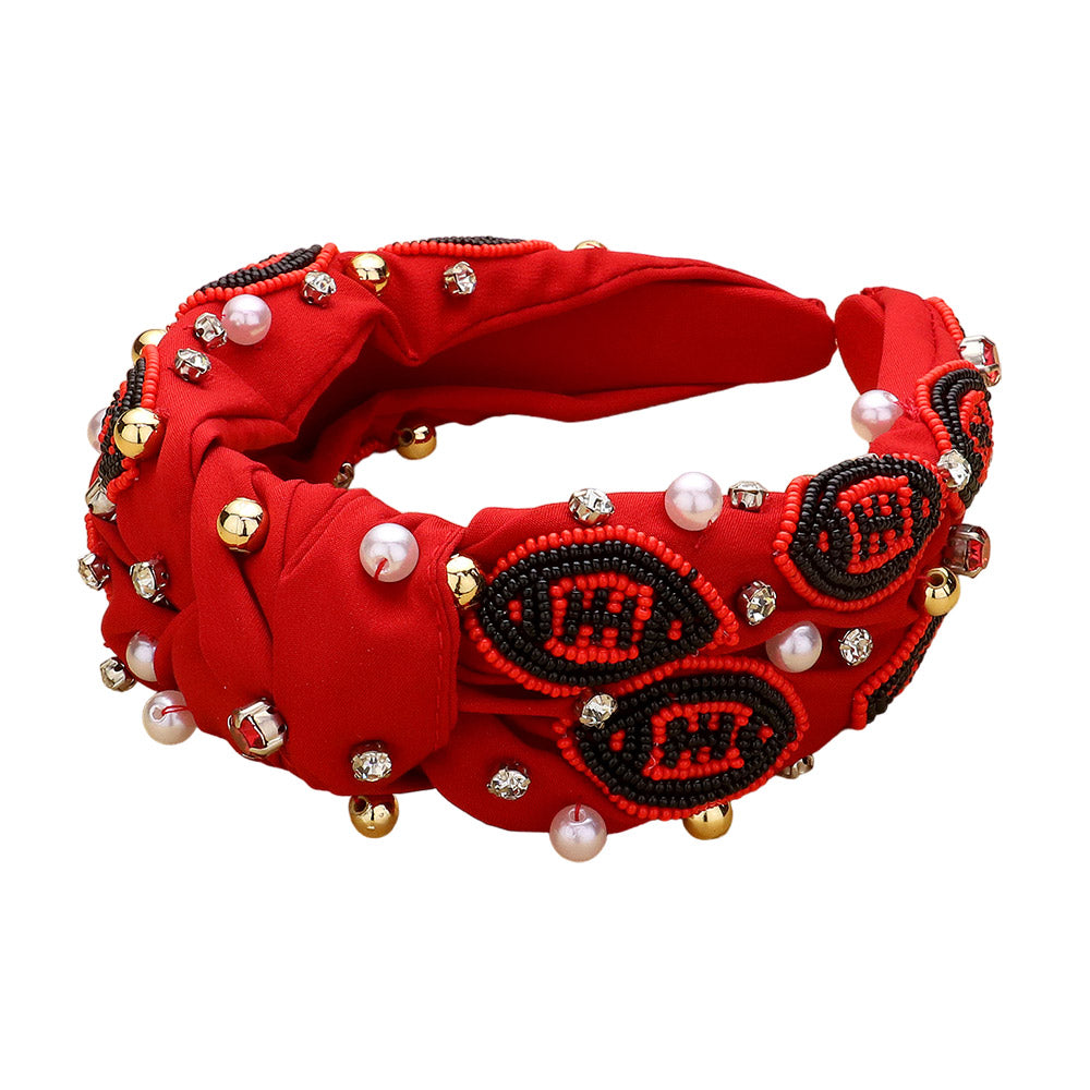 iLLASPARKZ Seed Beaded Football Pearl Stone Cluster Embellished Knot Headband