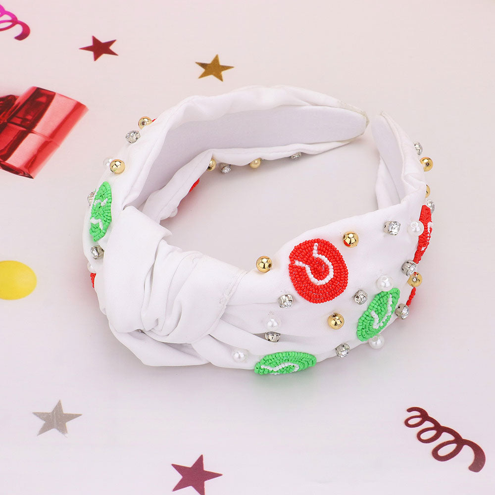 iLLASPARKZ Tennis Ball Seed Beaded Pearl Metal Ball Stone Cluster Embellished Knot Headband