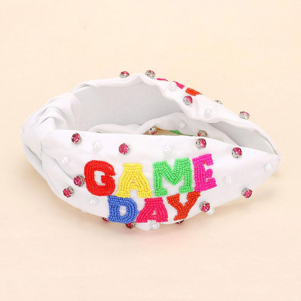 iLLASPARKZ Gameday Seed Beaded Pearl Stone Cluster Embellished Knot Headband
