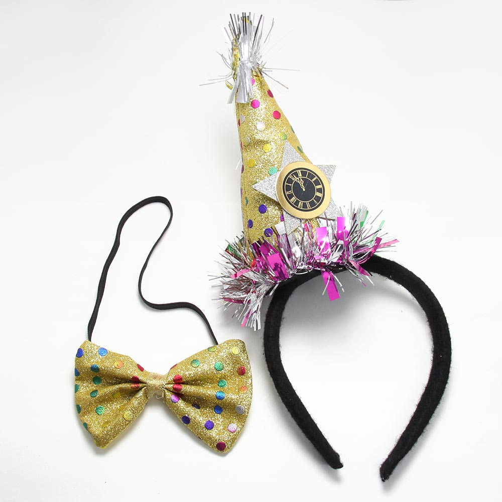 iLLASPARKZ 2PCS - Polka Dot Patterned New Year Party Hat Headband / Bow Tie Set