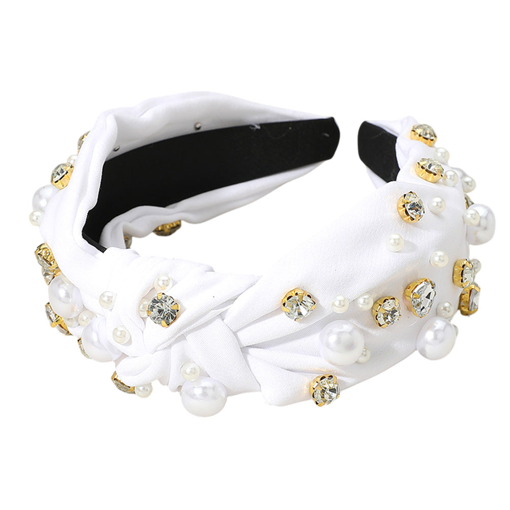 iLLASPARKZ Pearl Round Stone Embellished Knot Burnout Headband