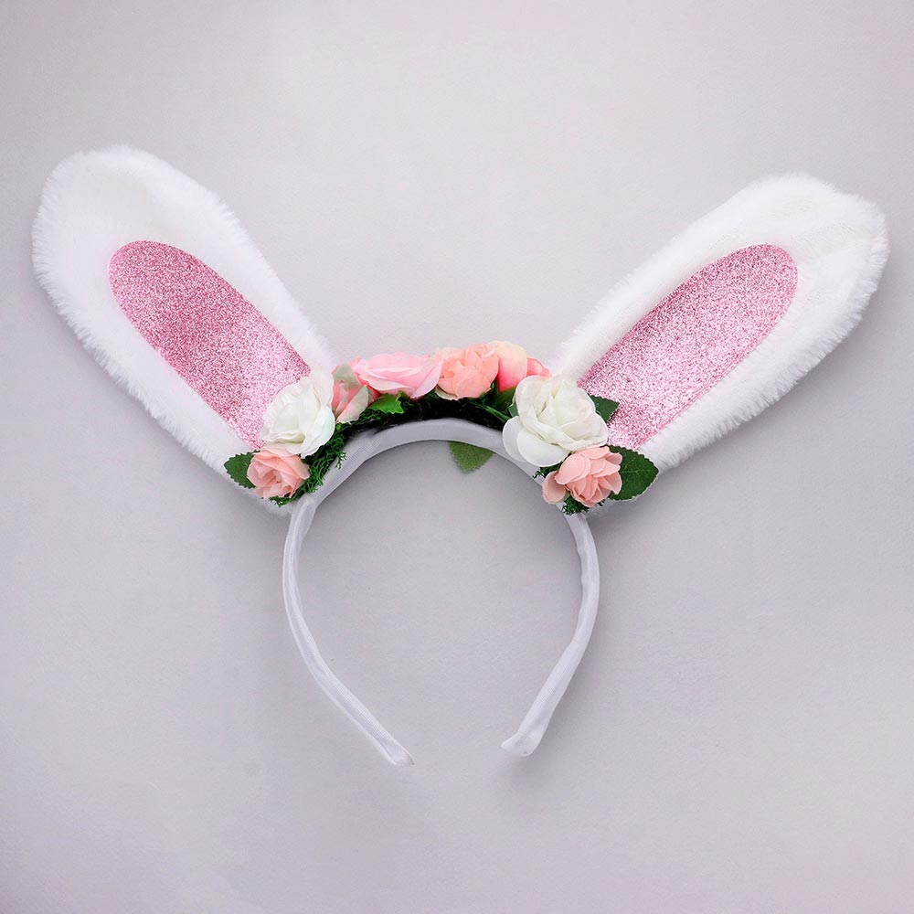 iLLASPARKZ Flower Faux Fur Bunny Ears Headband