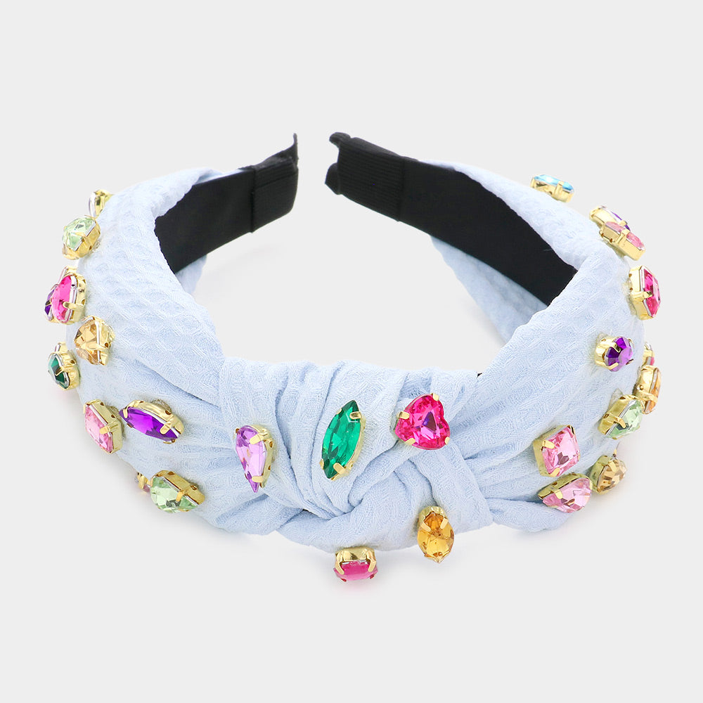 iLLASPARKZ Multi Stone Embellished Knot Burnout Lace Headband