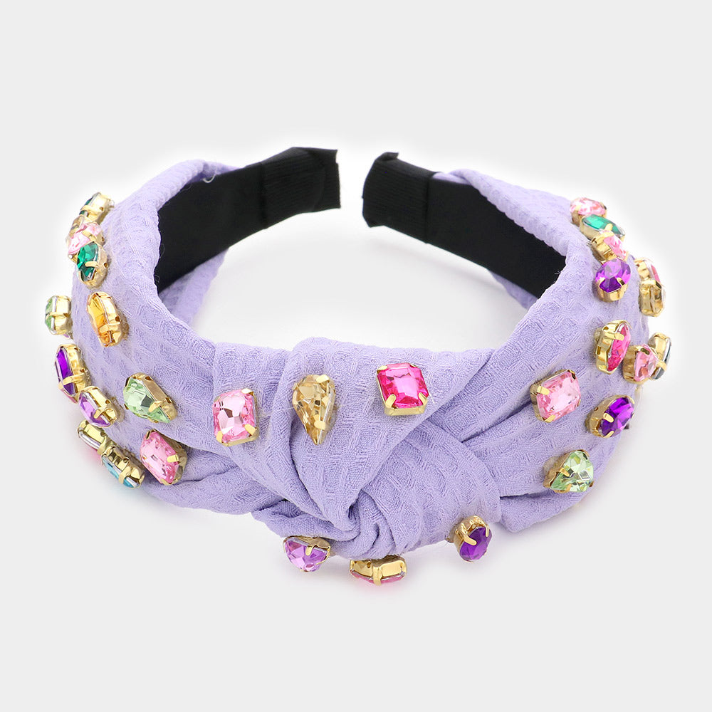 iLLASPARKZ Multi Stone Embellished Knot Burnout Lace Headband