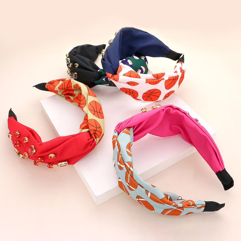 iLLASPARKZ Game Day Multi Stone Embellished Basketball Patterned Twisted Headband
