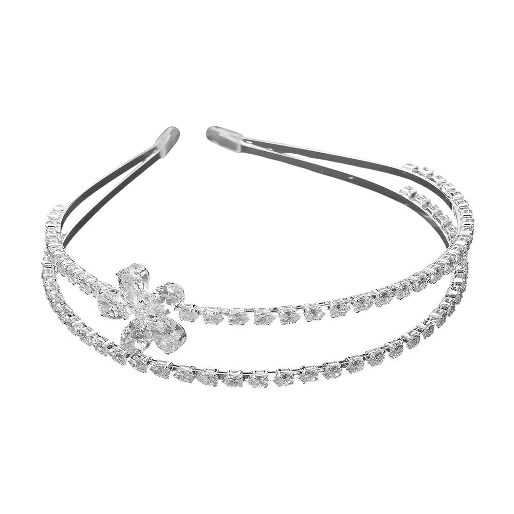 iLLASPARKZ Floral CZ Stone Double Row Headband