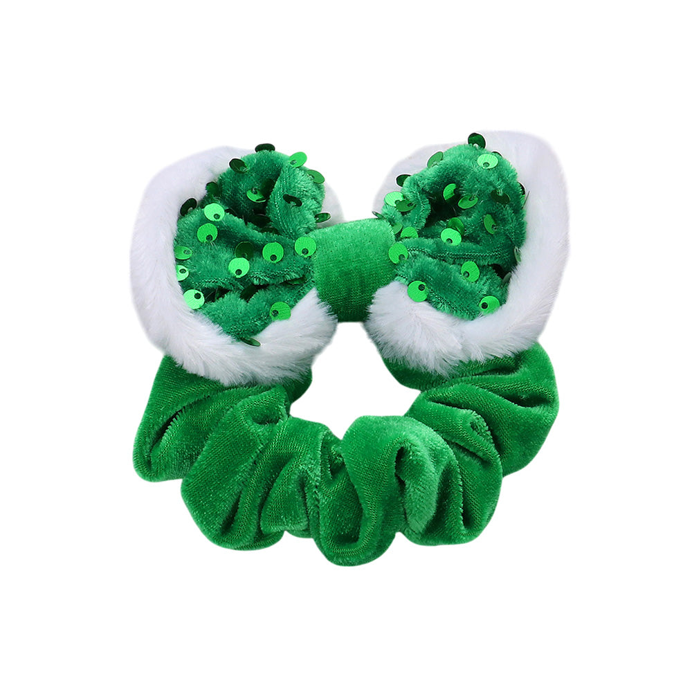 iLLASPARKZ Sequin Fuzzy Christmas Bow Scrunchie Hairband