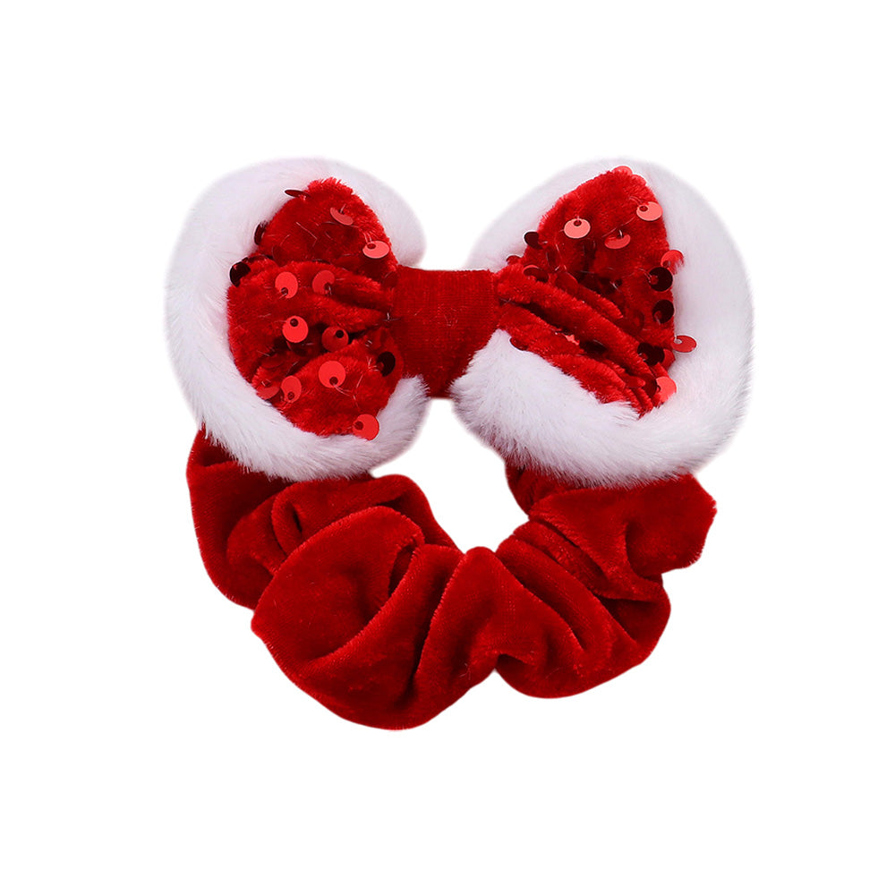 iLLASPARKZ Sequin Fuzzy Christmas Bow Scrunchie Hairband