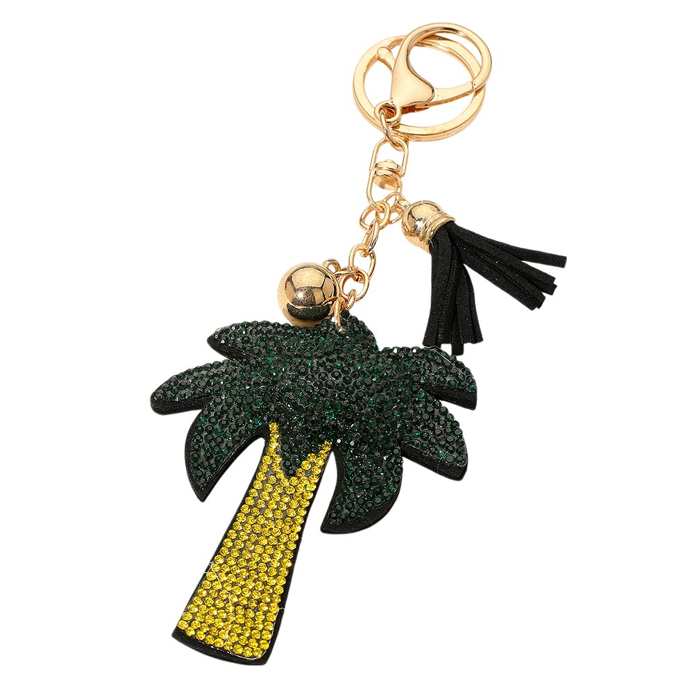 iLLASPARKZ Bling Studded Palm Tree Tassel Keychain / Bag Charm
