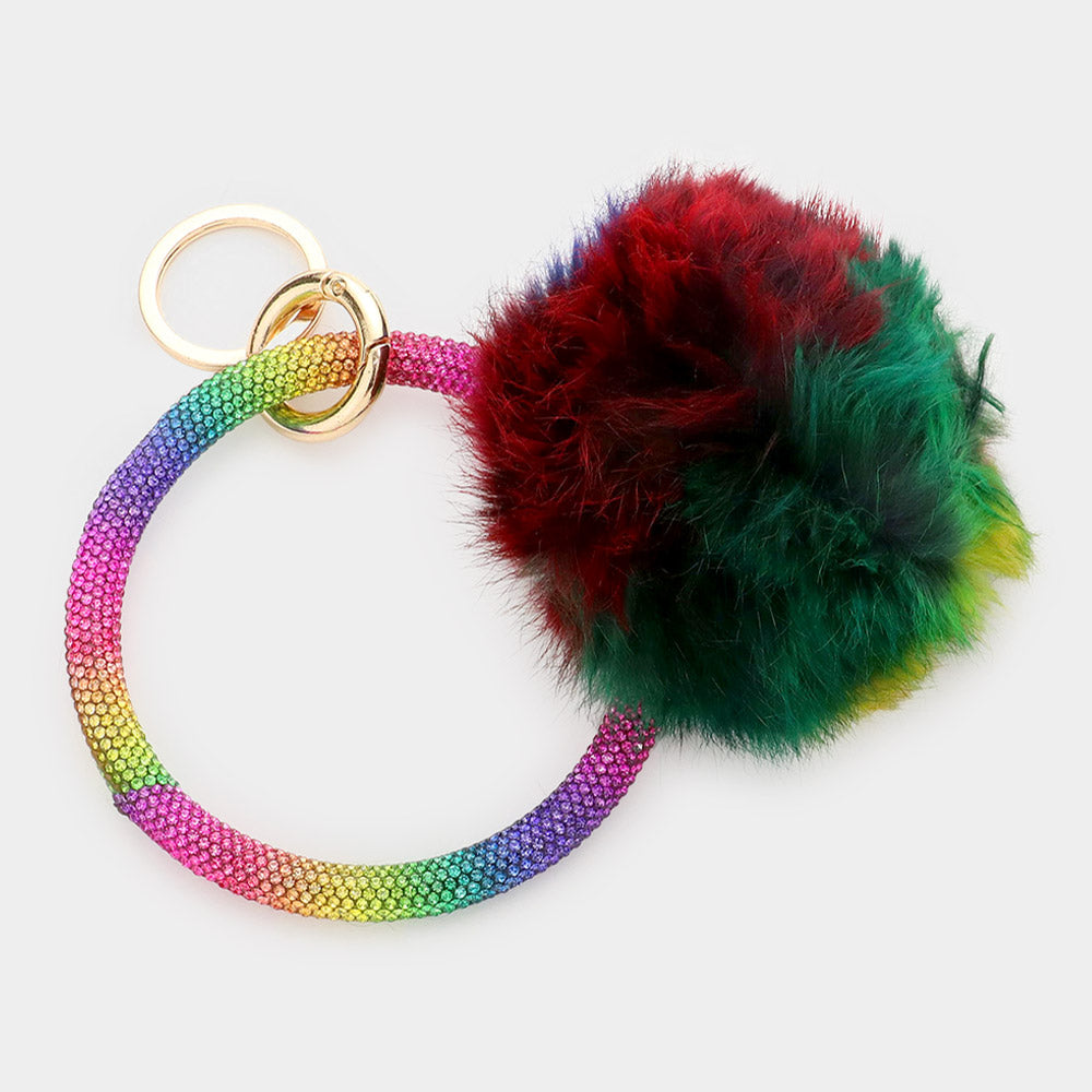 iLLASPARKZ Pom Pom Rhinestone Pave Bangle Keychain / Bracelet
