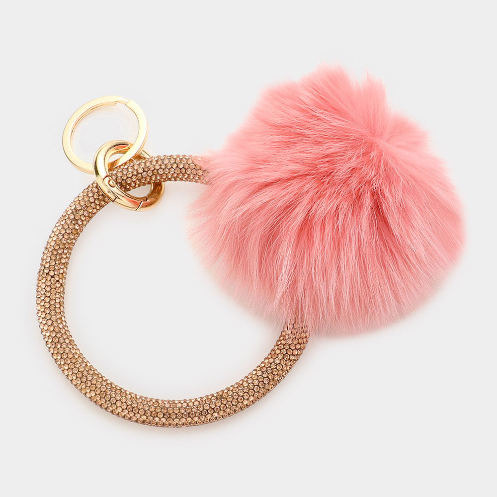 iLLASPARKZ Pom Pom Rhinestone Pave Bangle Keychain / Bracelet