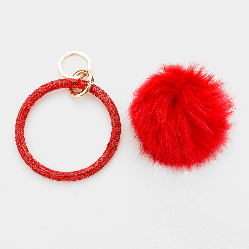 iLLASPARKZ Pom Pom Rhinestone Pave Bangle Keychain / Bracelet
