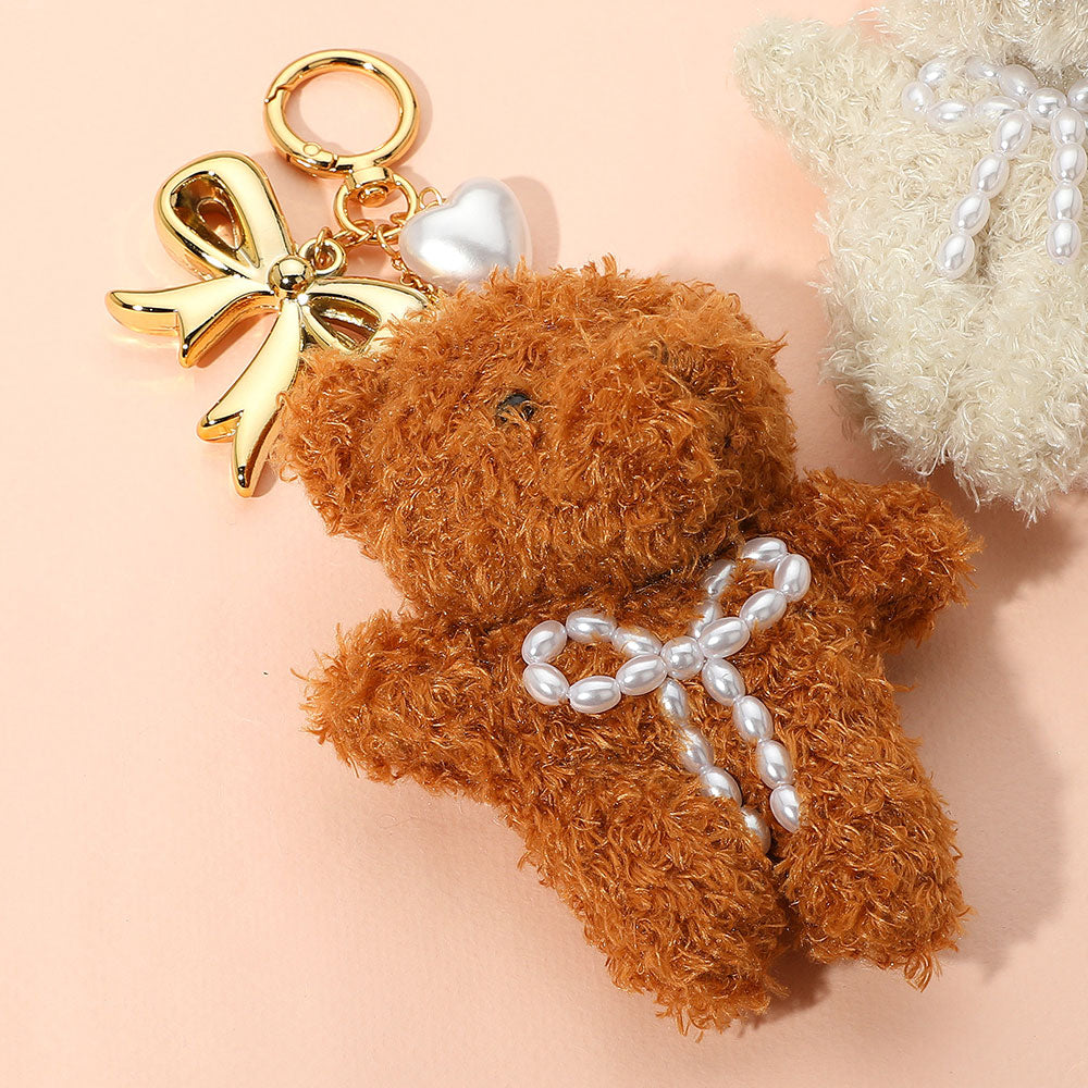 iLLASPARKZ Pearl Heart Bow Charm Teddy Bear Plush Doll Keychain / Bag Charm
