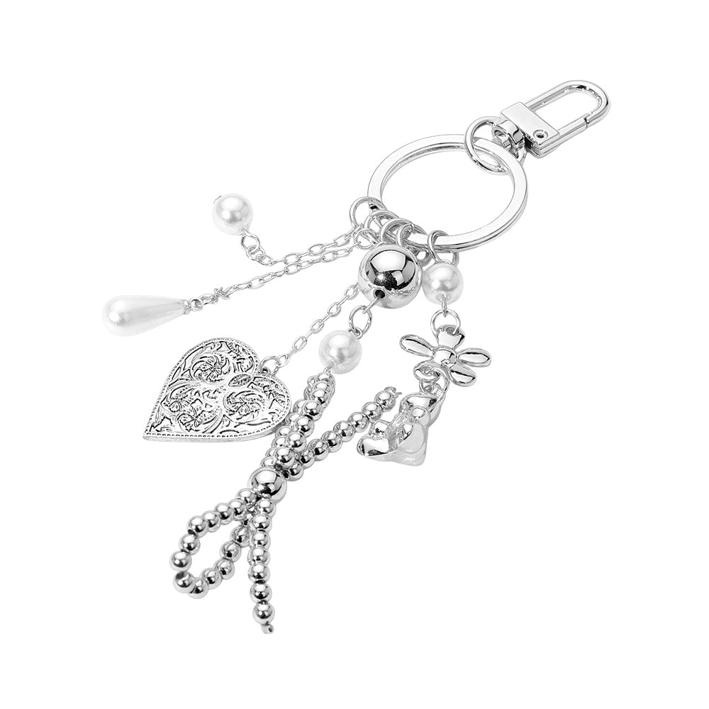 iLLASPARKZ Metal Heart Flower Teddy Bear Bubble Bow Pearl Embellished Bag Charm / Keychain