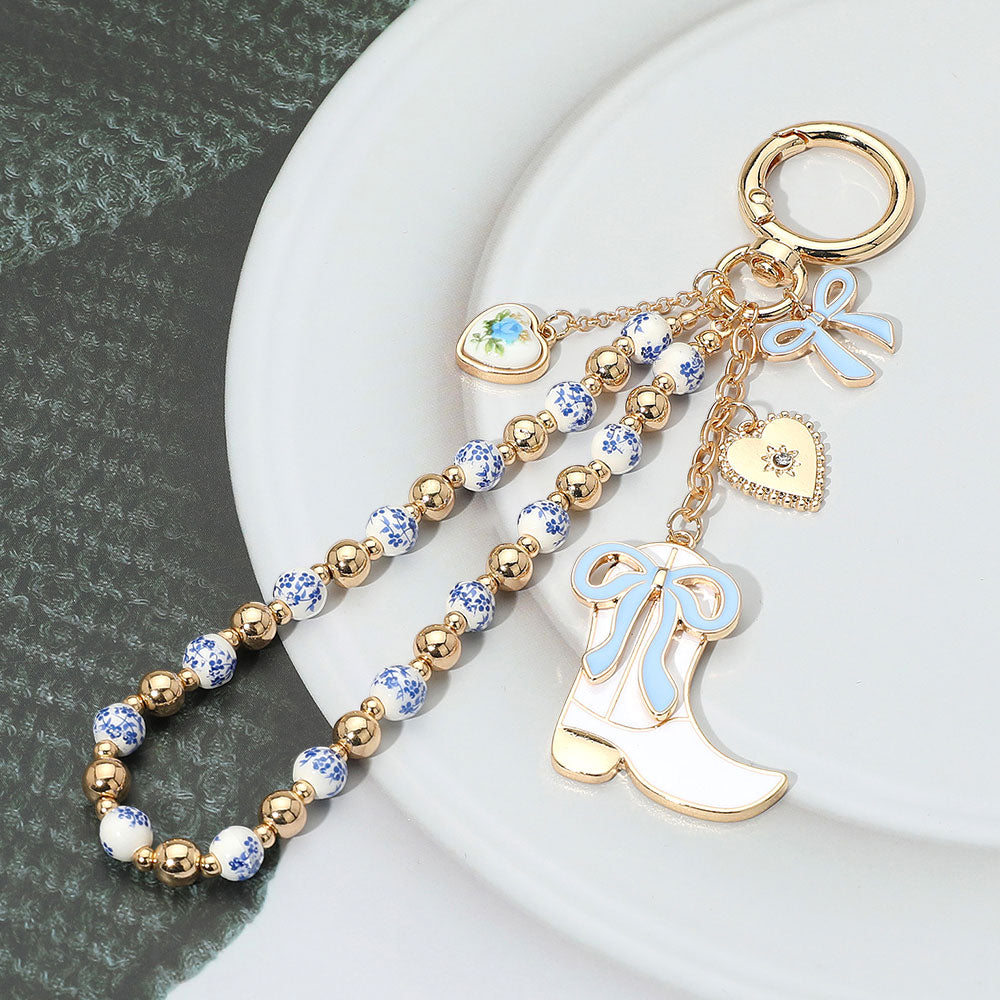 iLLASPARKZ Enamel Bow Cowboy Boot Heart Floral Ceramic Ball Beaded Keychain / Bag Charm