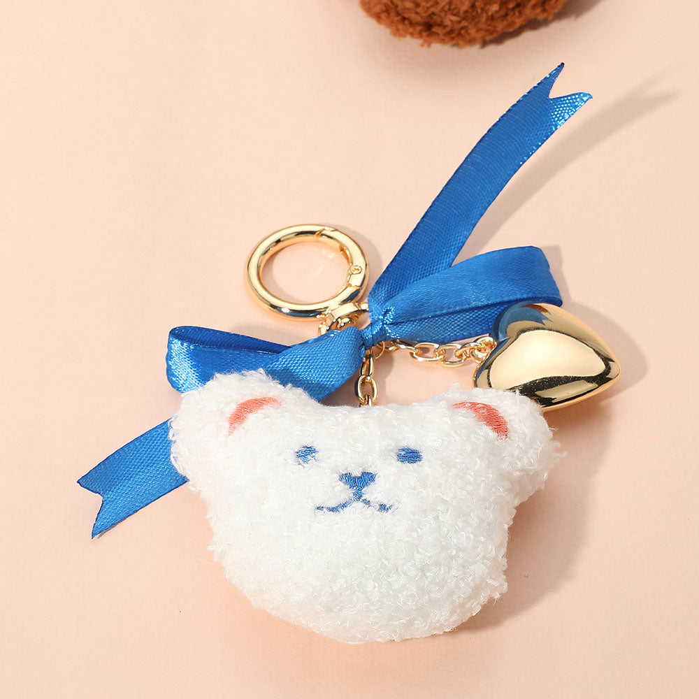 iLLASPARKZ Bow Metal Heart Charm Fluffy Teddy Bear Face Plush Doll Keychain / Bag Charm