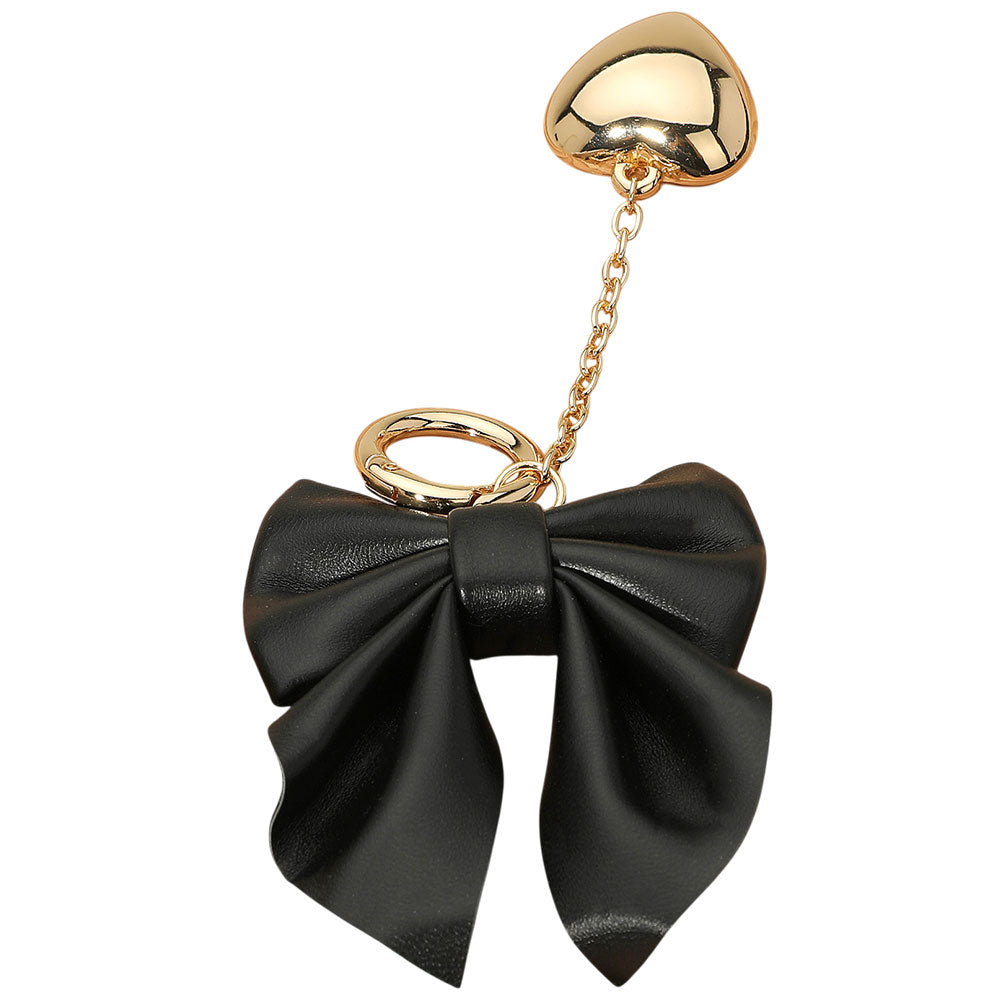 iLLASPARKZ Faux Leather Bow Metal Heart Drop Keychain / Bag Charm