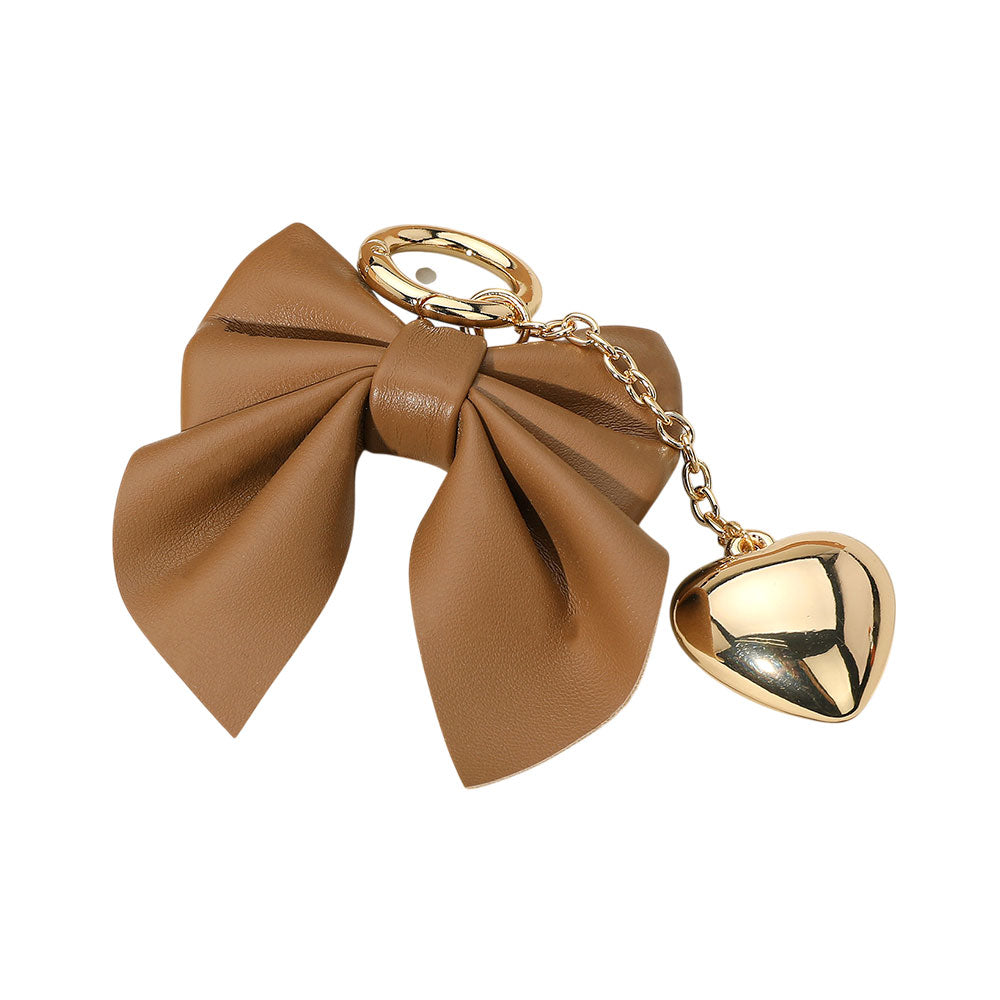 iLLASPARKZ Faux Leather Bow Metal Heart Drop Keychain / Bag Charm
