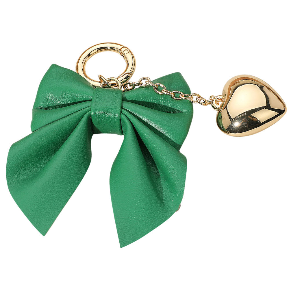 iLLASPARKZ Faux Leather Bow Metal Heart Drop Keychain / Bag Charm