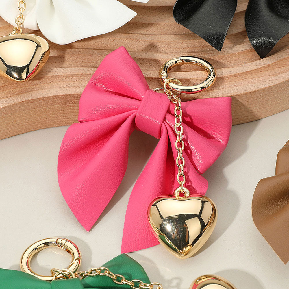 iLLASPARKZ Faux Leather Bow Metal Heart Drop Keychain / Bag Charm