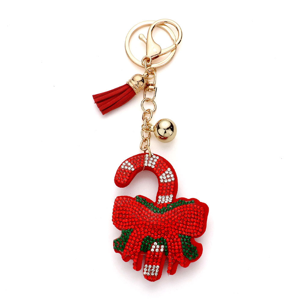 iLLASPARKZ Bling Candy Cane Bow Tassel Keychain