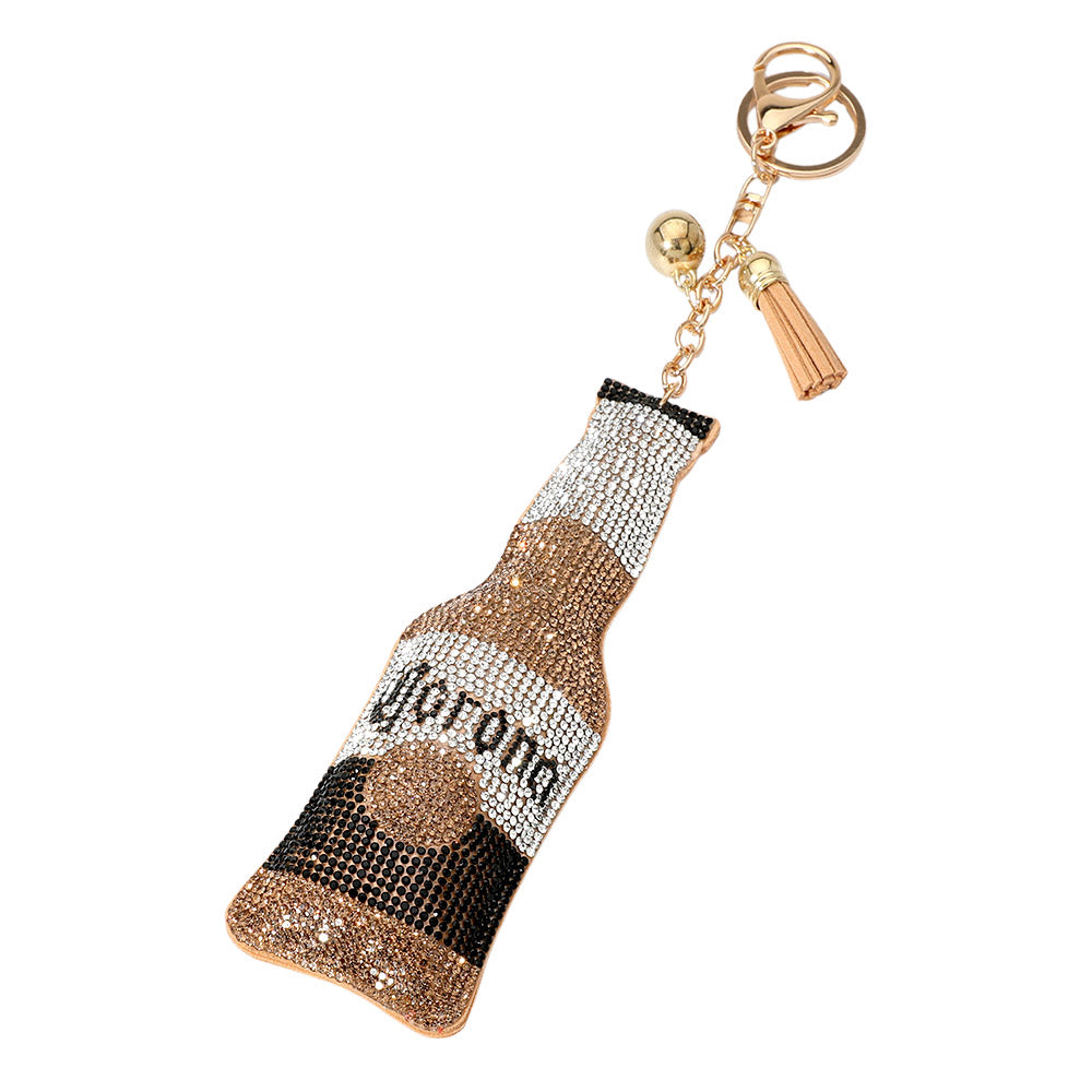 iLLASPARKZ Bling Studded Corona Beer Bottle Tassel Keychain