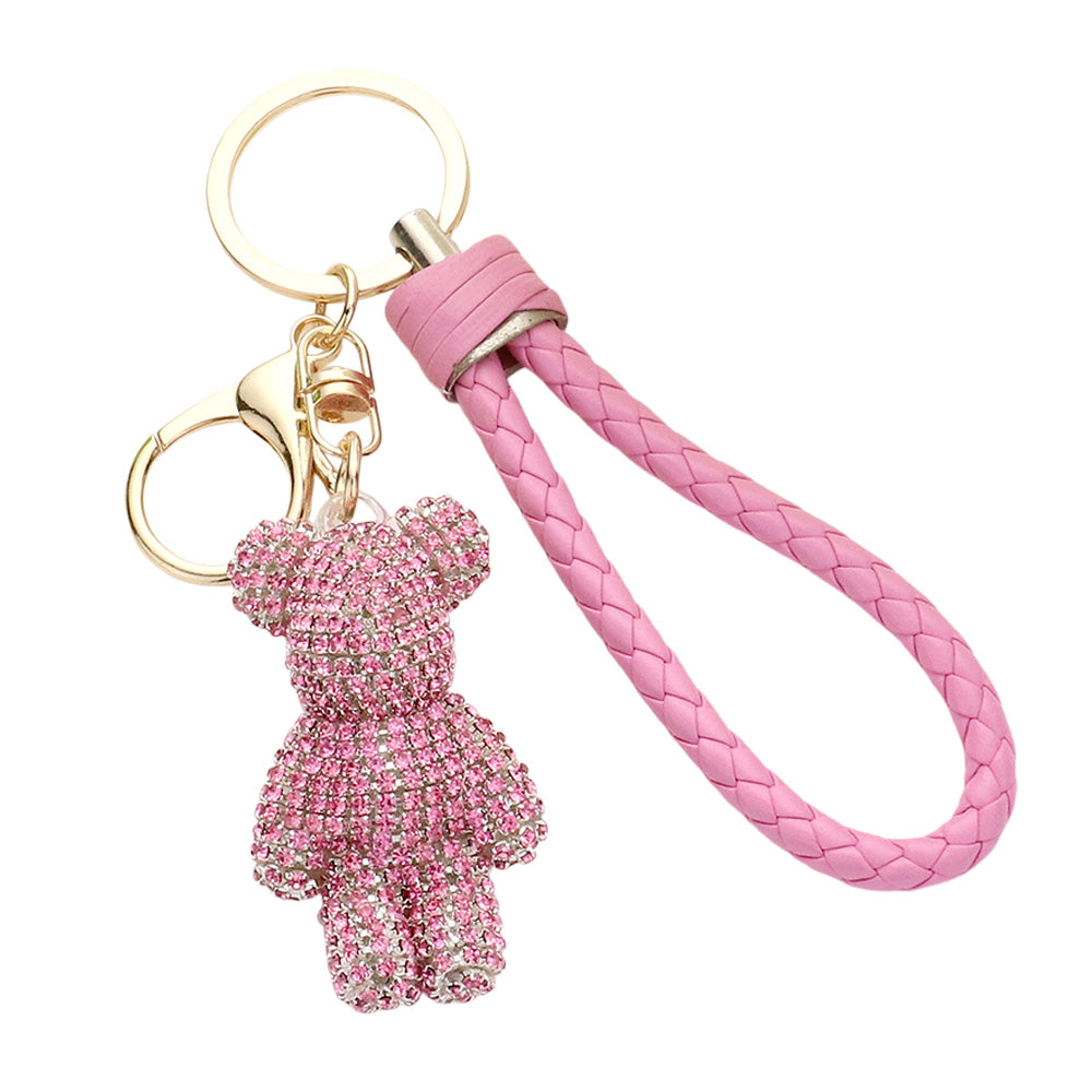 iLLASPARKZ Bling Bear Figure Faux Leather Strap Keychain