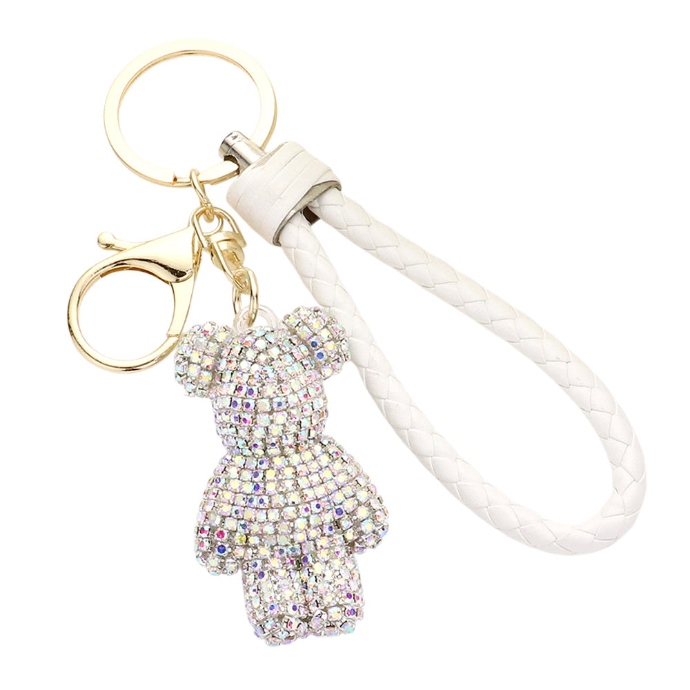 iLLASPARKZ Bling Bear Figure Faux Leather Strap Keychain