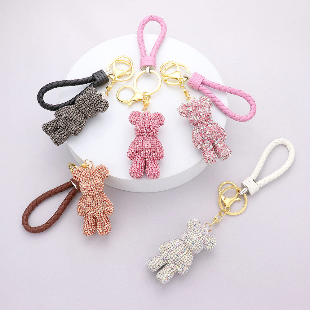 iLLASPARKZ Bling Bear Figure Faux Leather Strap Keychain