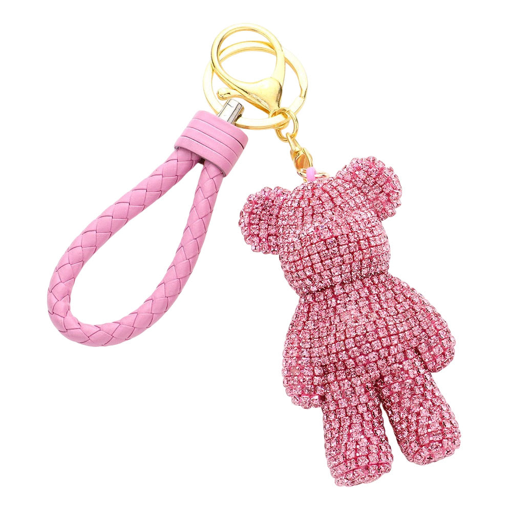 iLLASPARKZ Bling Bear Figure Faux Leather Strap Keychain