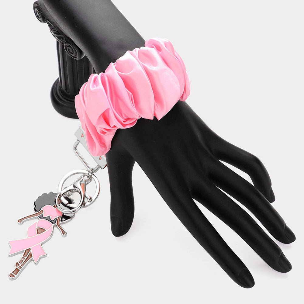 iLLASPARKZ Pink Ribbon Afro Woman Charm Wristlet Keychain / Stretch Bracelet