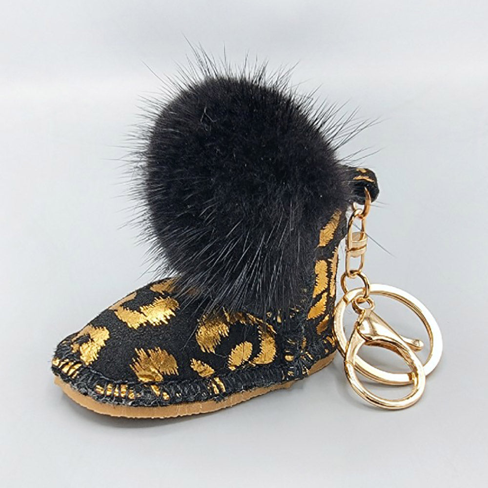iLLASPARKZ Gold Foil Faux Fur Pom Pom Boot Keychain