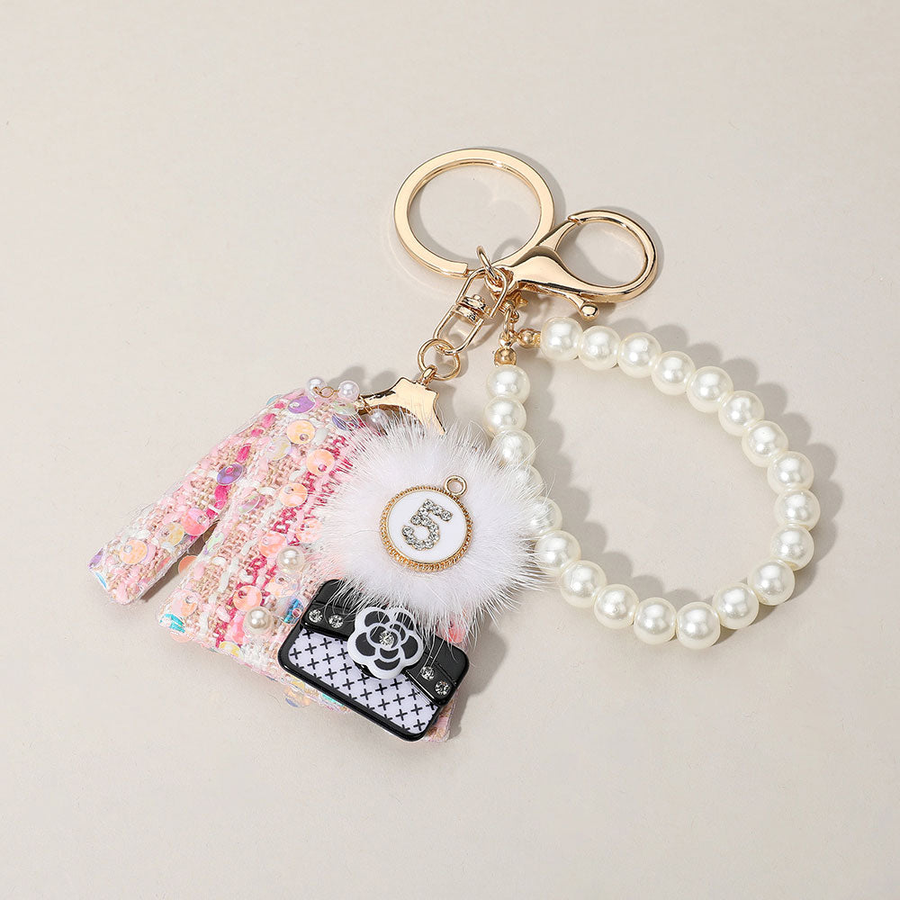 iLLASPARKZ Sequin Beaded Pom Brooch Flower Handbag Tweed Jacket Pearl Chain Bag Charm / Keychain