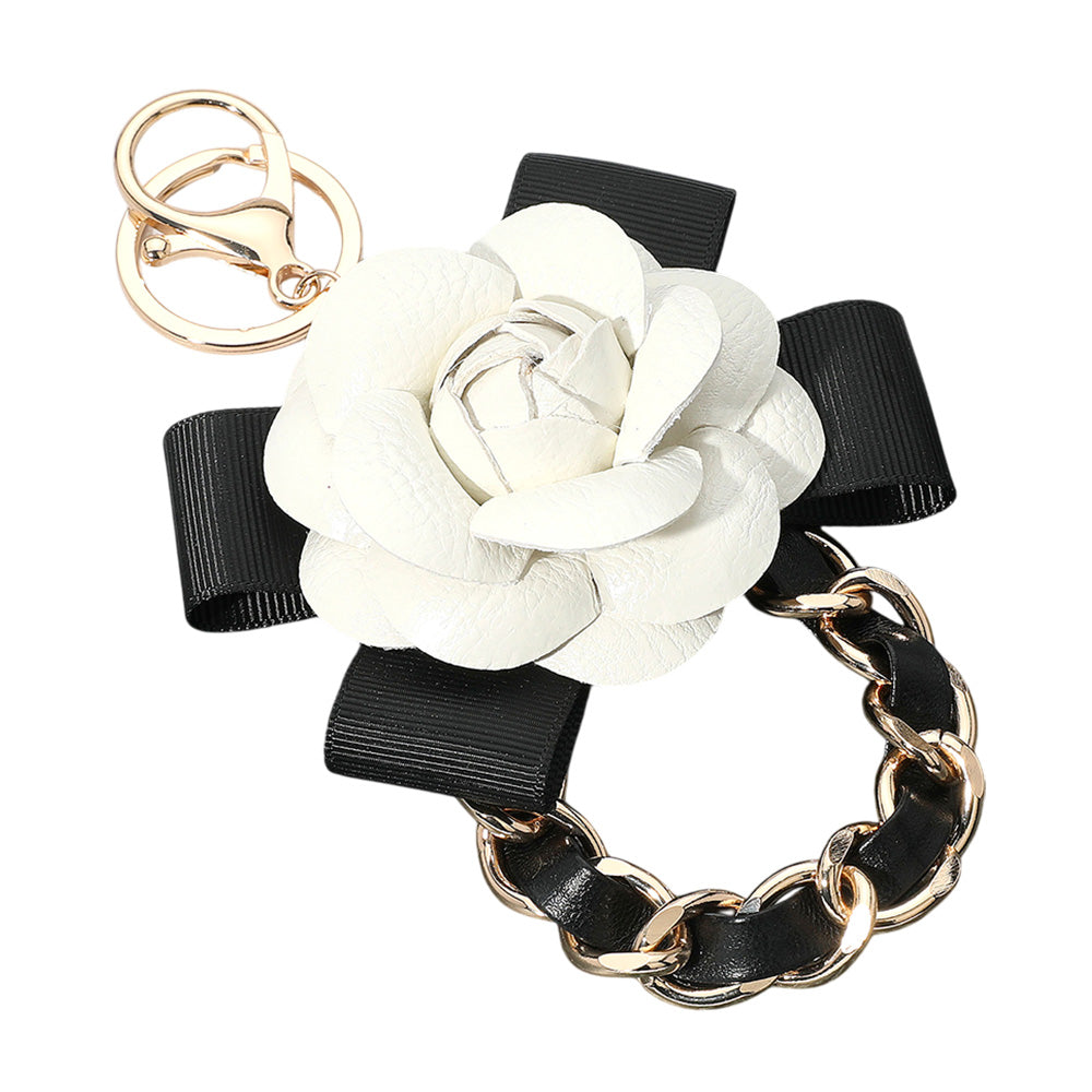 iLLASPARKZ Bow Rose Pointed Faux Leather Chain Link Keychain / Bag Charm