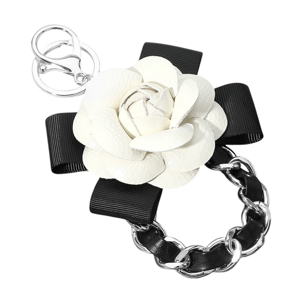 iLLASPARKZ Bow Rose Pointed Faux Leather Chain Link Keychain / Bag Charm