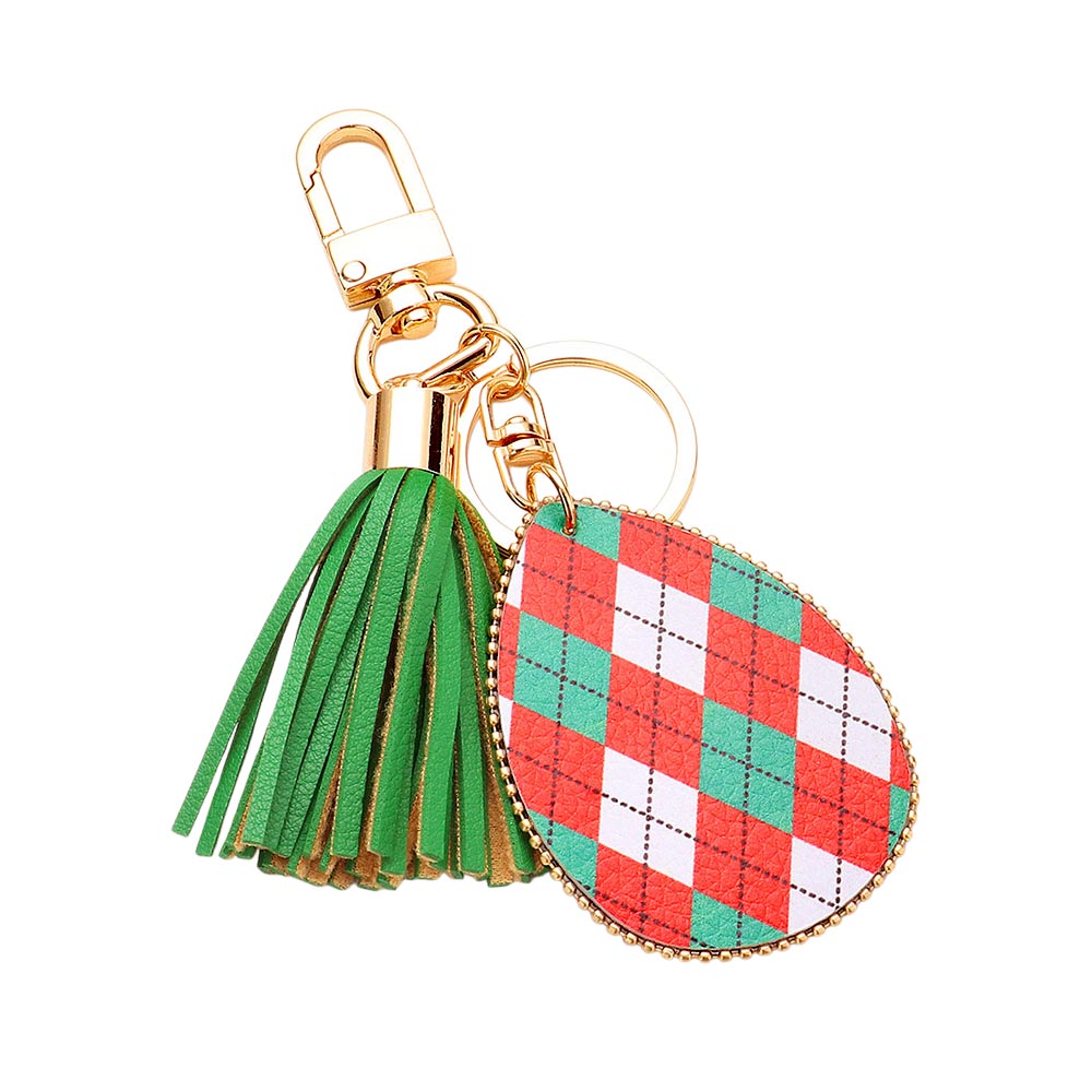iLLASPARKZ Argyle Check Print Faux Leather Teardrop Tassel Keychain / Bag Charm