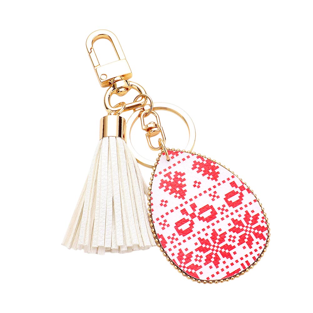 iLLASPARKZ Christmas Pattern Print Faux Leather Teardrop Tassel Keychain / Bag Charm