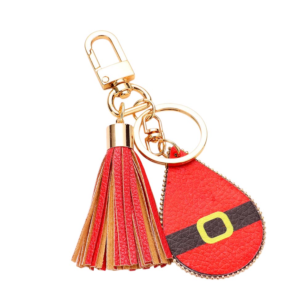 iLLASPARKZ Santa Claus Cloth Print Faux Leather Teardrop Tassel Keychain / Bag Charm
