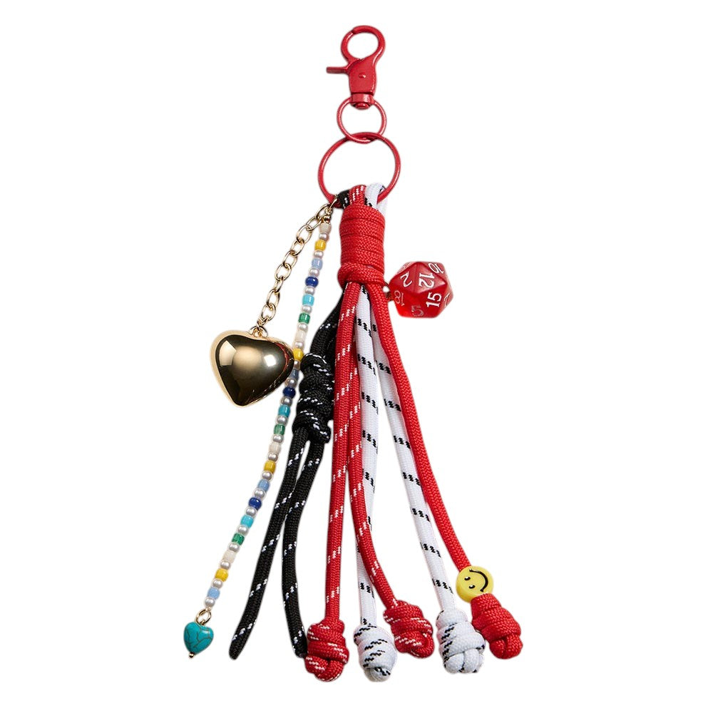iLLASPARKZ Eclectic Rope Seed Beaded Heart Dice Charm Keychain / Bag Charm