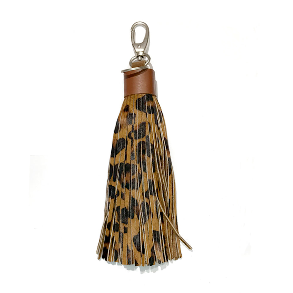iLLASPARKZ Leopard Patterned Genuine Leather Tassel Keychain