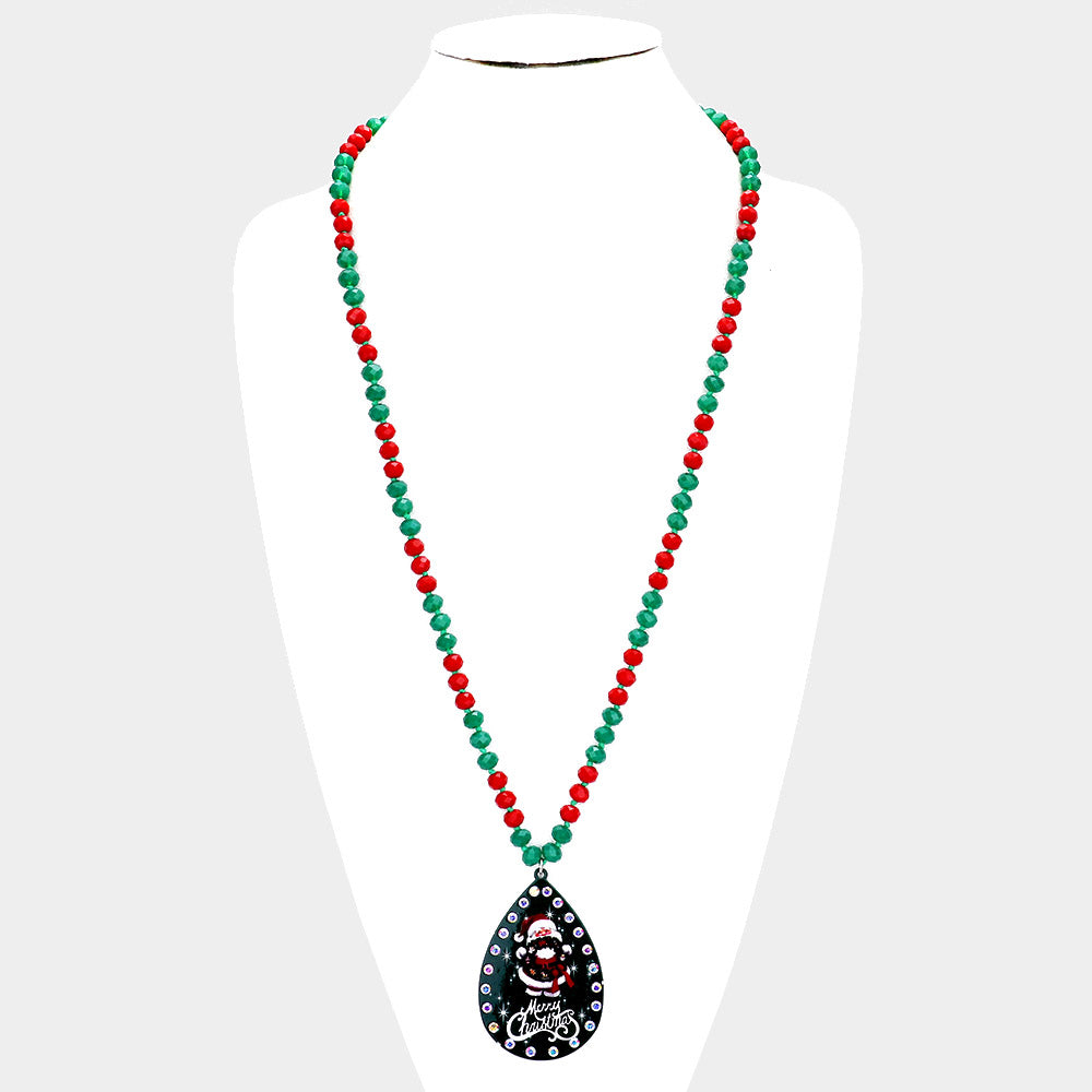 iLLASPARKZ Christmas Santa Claus Metal Pendant Bead Long Necklace